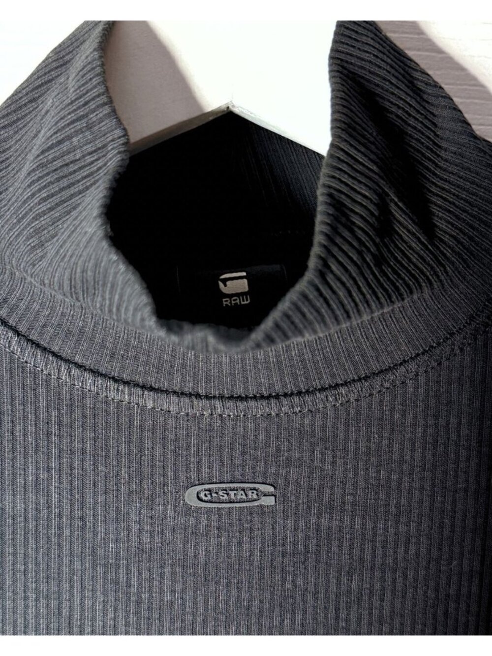 G-Star Raw Slim Rib Long Sleeve Mock Neck Dress | Dark Black | S | NWT - Picture 5 of 13